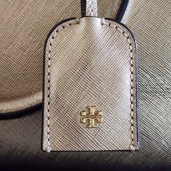 Tory Burch Robinson Metallic Gold Small East West Tote - Picture 3 of 14